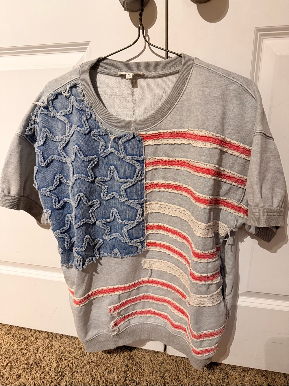 Oli & Hali women’s Distressed Flag Patchwork short sleeve Sweatshirt